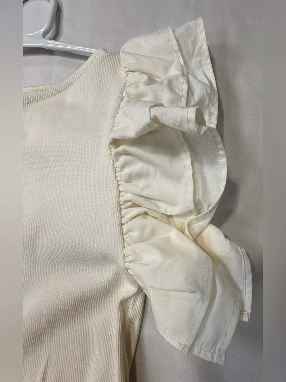 NWOT Zara Cream Ruffle-Sleeve Midi Dress with Waist Tie - Picture 7 of 10